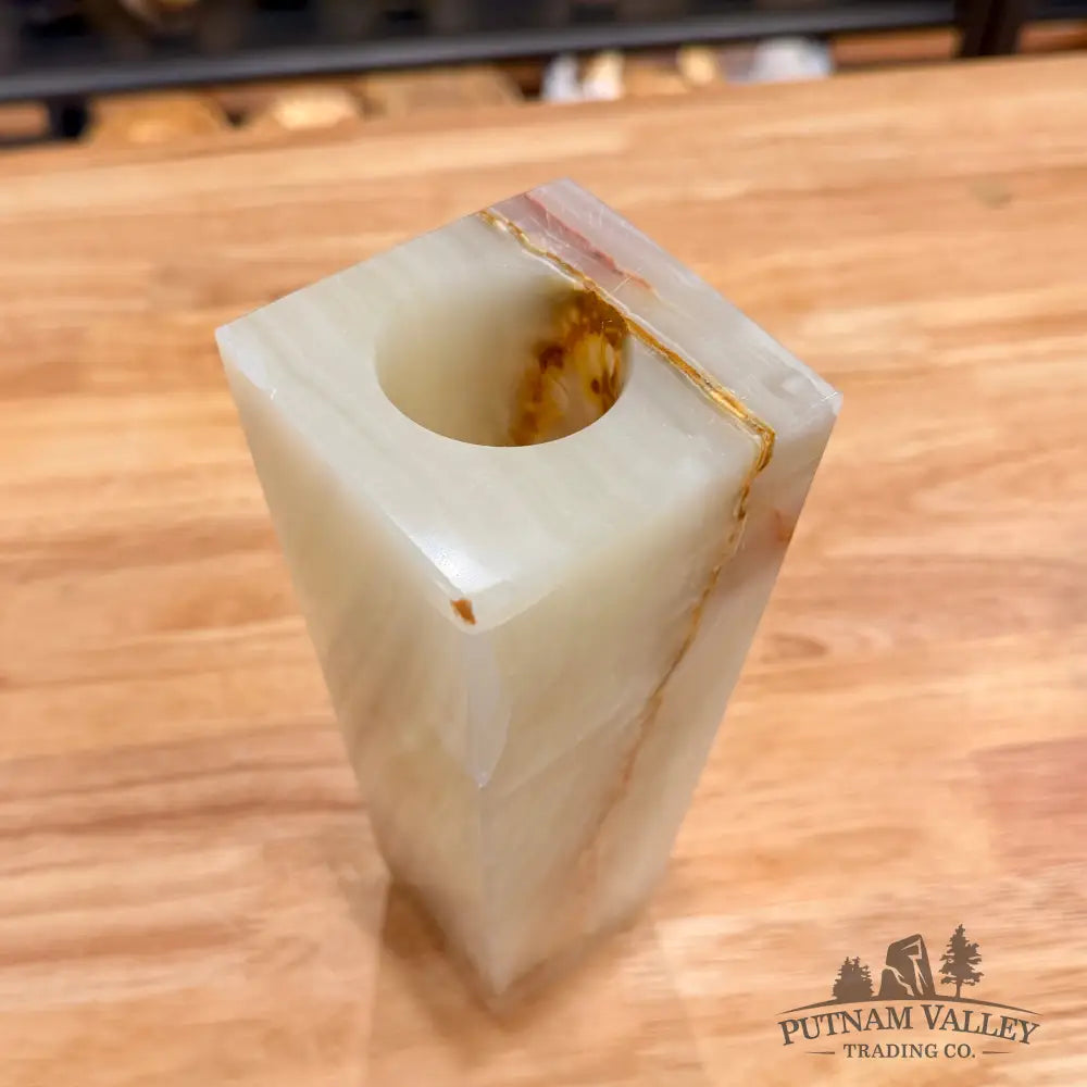 White Banded Calcite Square Vase - Vase
