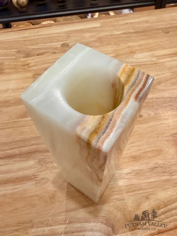 White Banded Calcite Square Vase - Vase