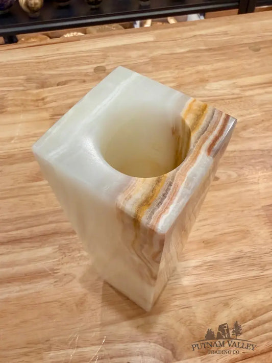 White Banded Calcite Square Vase - Vase
