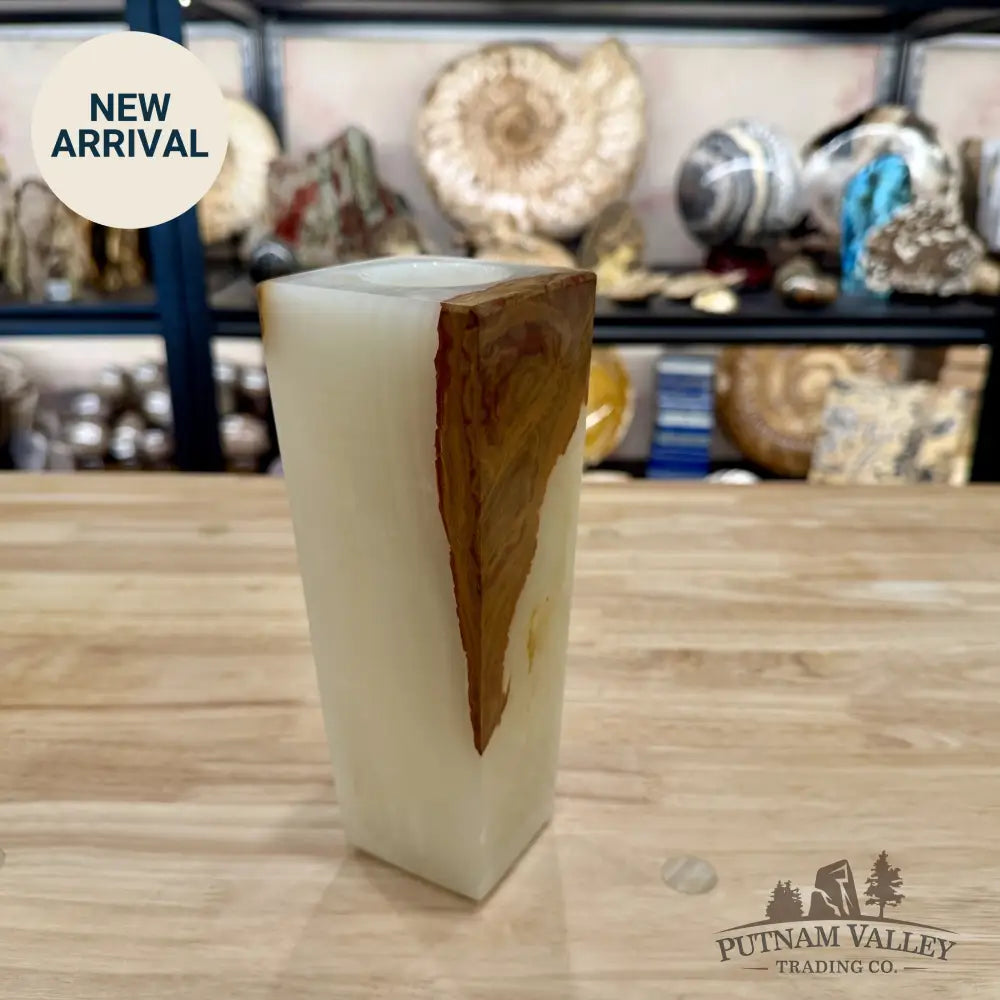 White Banded Calcite Square Vase - Vase