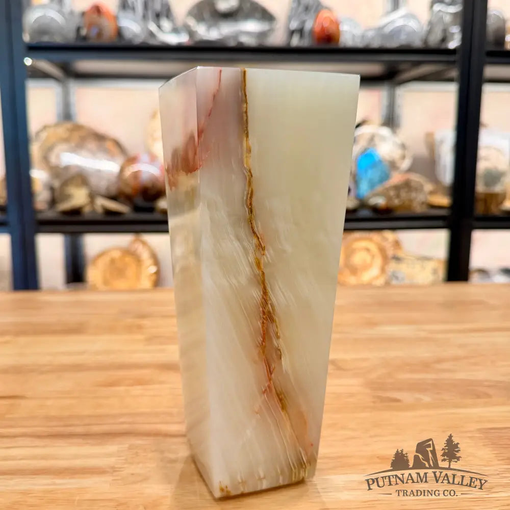 White Banded Calcite Square Vase - Vase