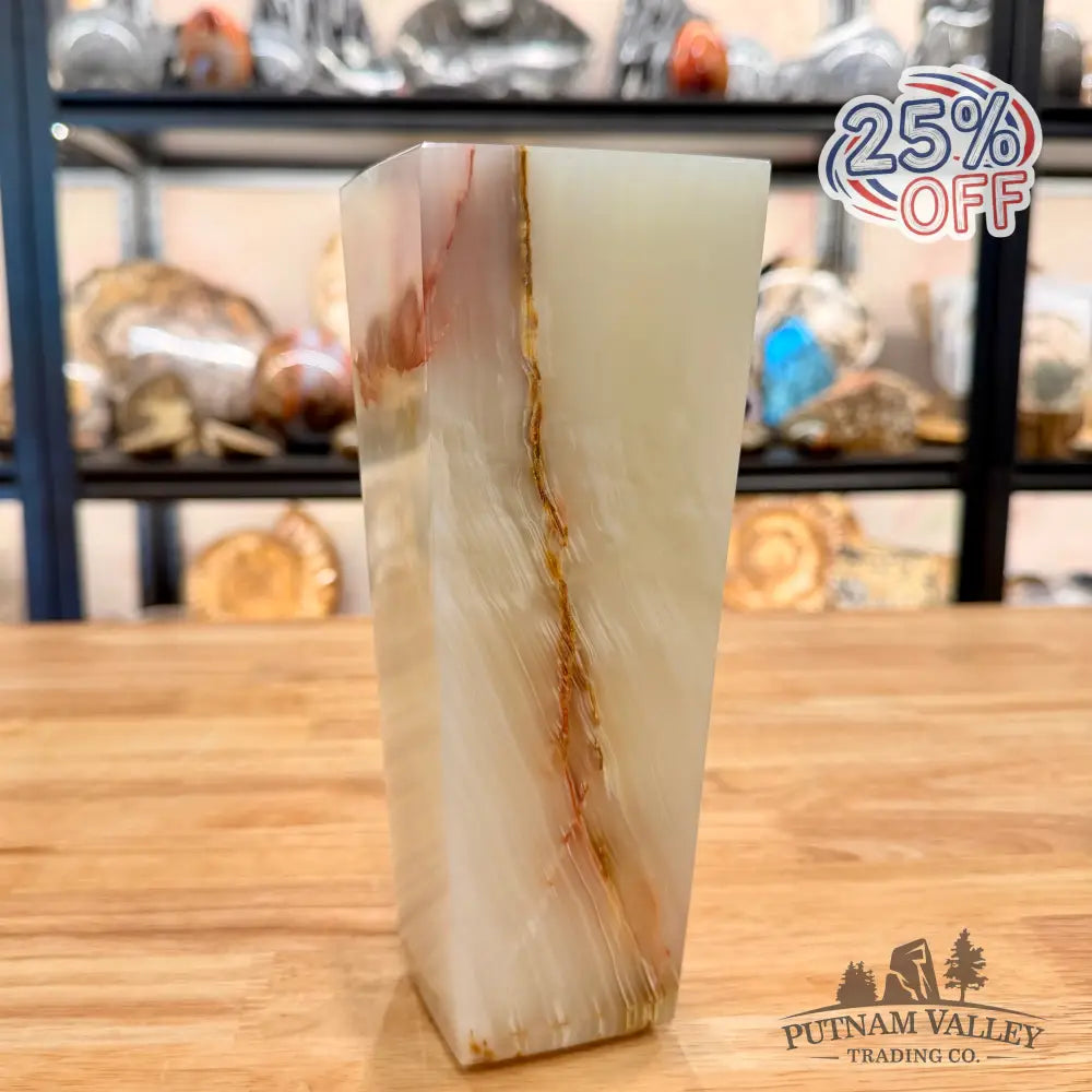White Banded Calcite Square Vase - Vase