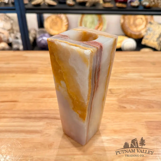 White Banded Calcite Square Vase - Vase