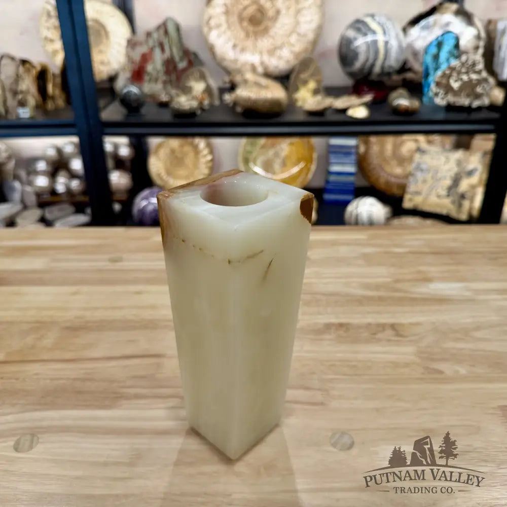 White Banded Calcite Square Vase - Vase