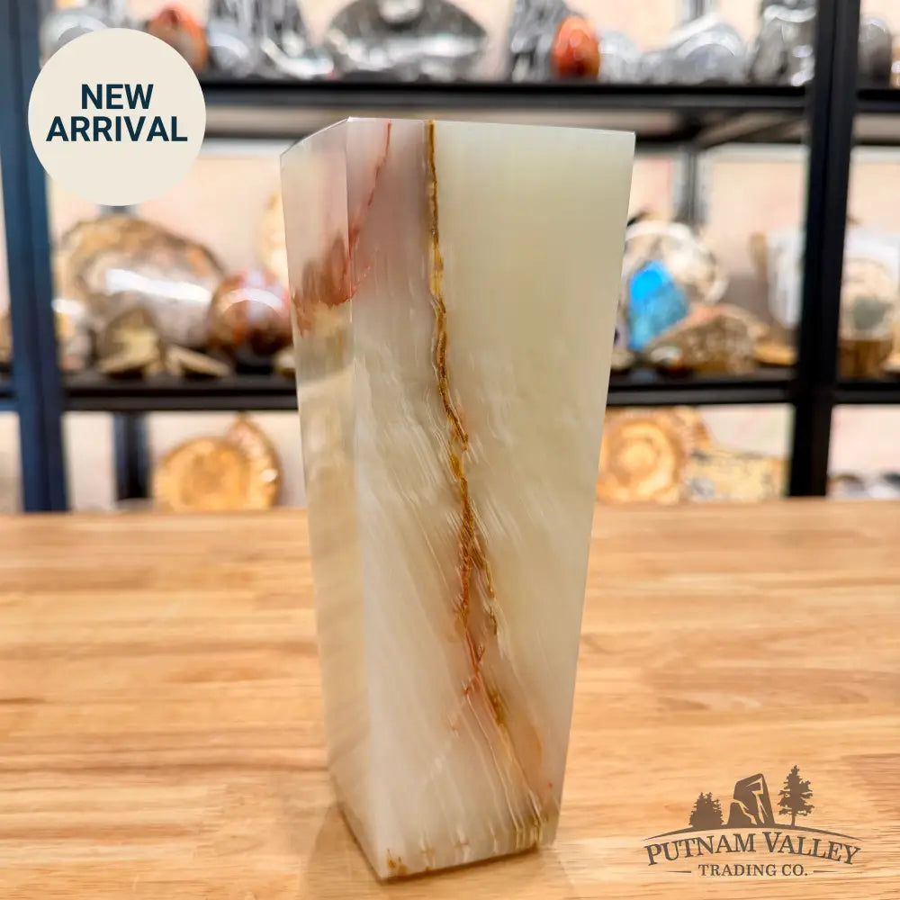 White Banded Calcite Square Vase - Vase