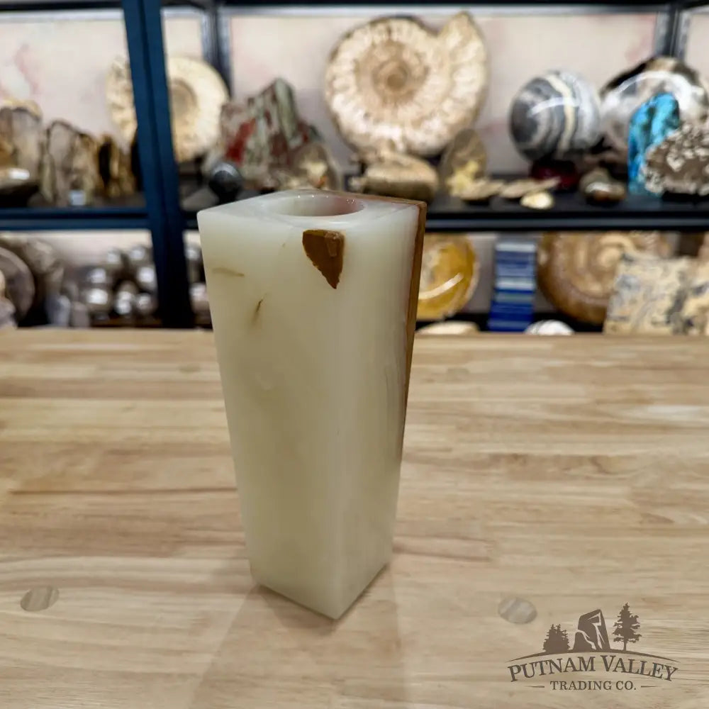 White Banded Calcite Square Vase - Vase
