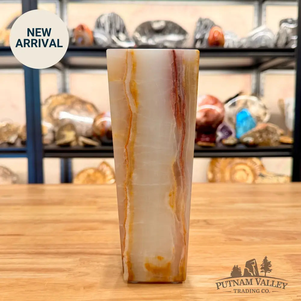 White Banded Calcite Square Vase - Vase