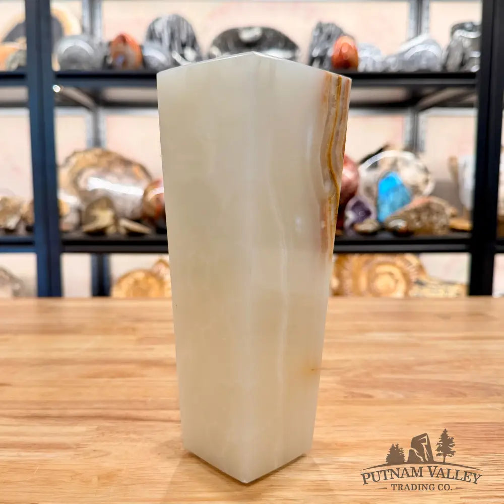 White Banded Calcite Square Vase - Vase