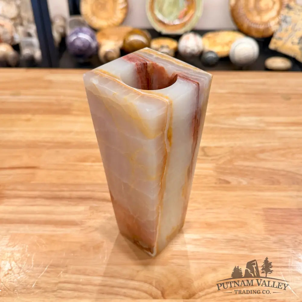 White Banded Calcite Square Vase - Vase