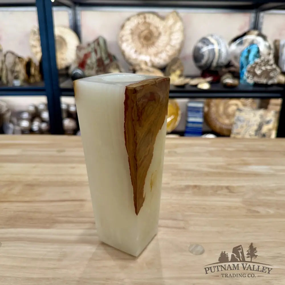 White Banded Calcite Square Vase - Vase
