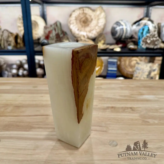 White Banded Calcite Square Vase - Vase