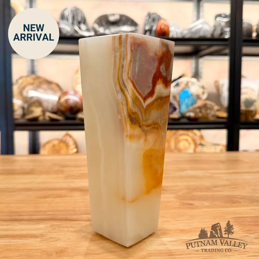 White Banded Calcite Square Vase - Vase