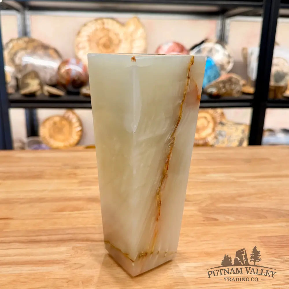 White Banded Calcite Square Vase - Vase