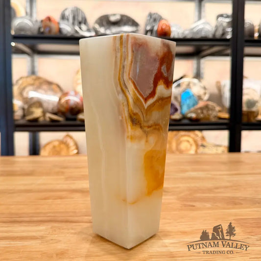 White Banded Calcite Square Vase - Vase