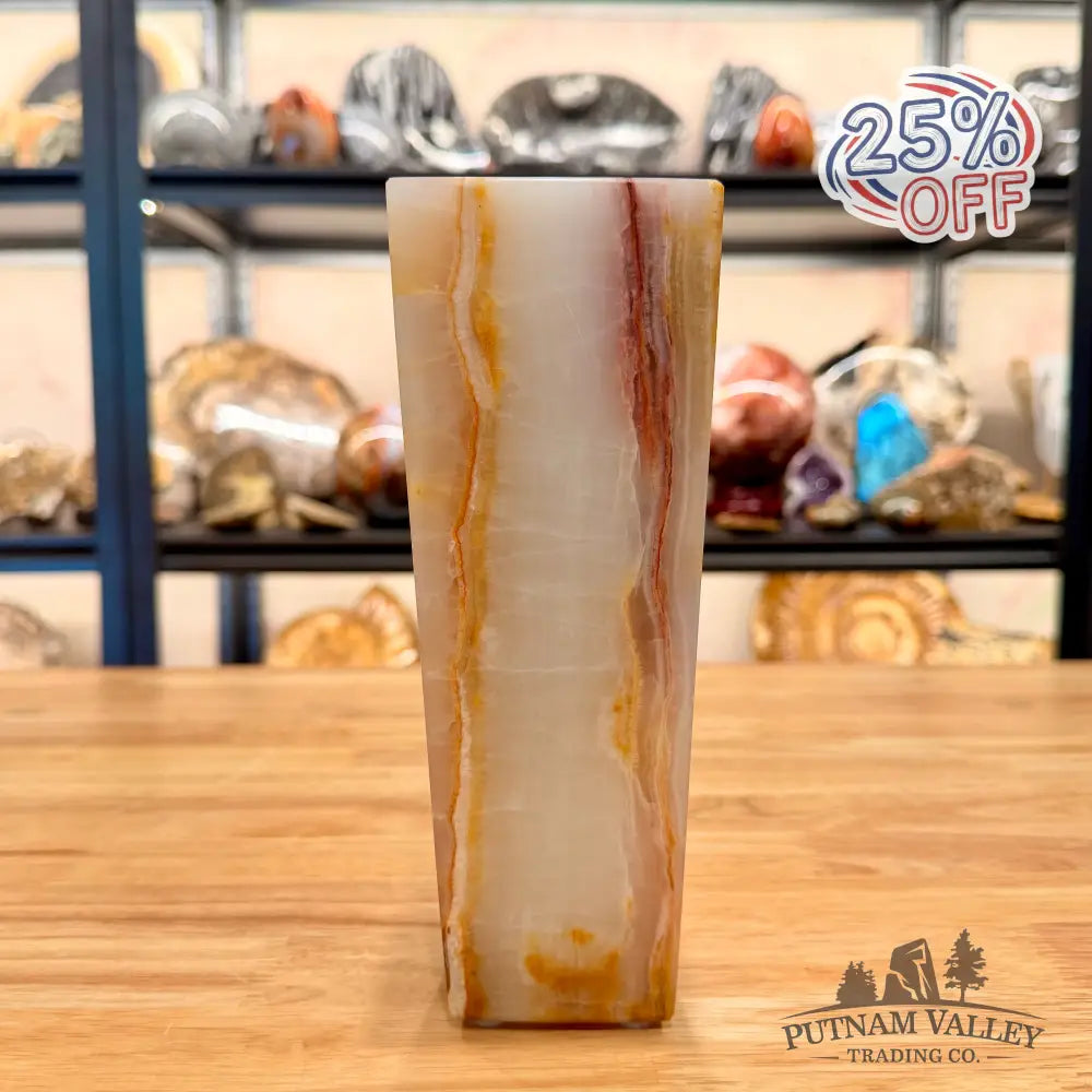 White Banded Calcite Square Vase - Vase