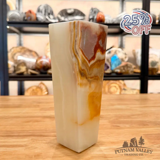 White Banded Calcite Square Vase - Vase