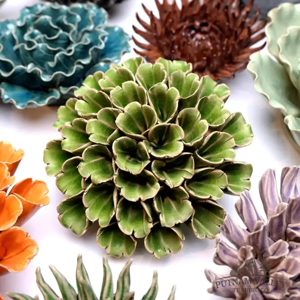 Ceramic Flower Wall Art Polyp Green Large 5 Accent