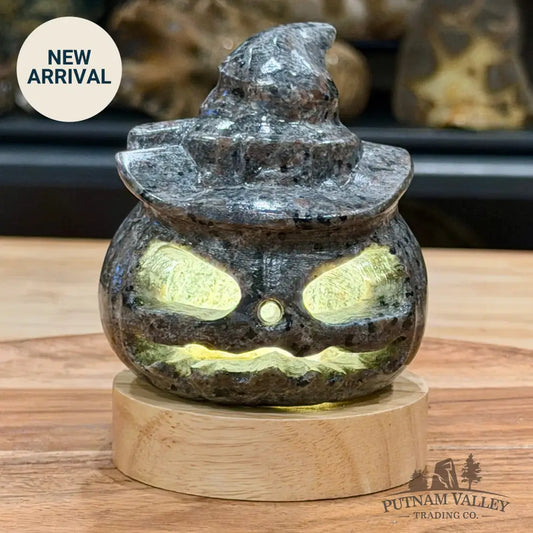 Yooperlite Jack-O’-Lantern Lamp | Carved Stone Pumpkin - Carved Object