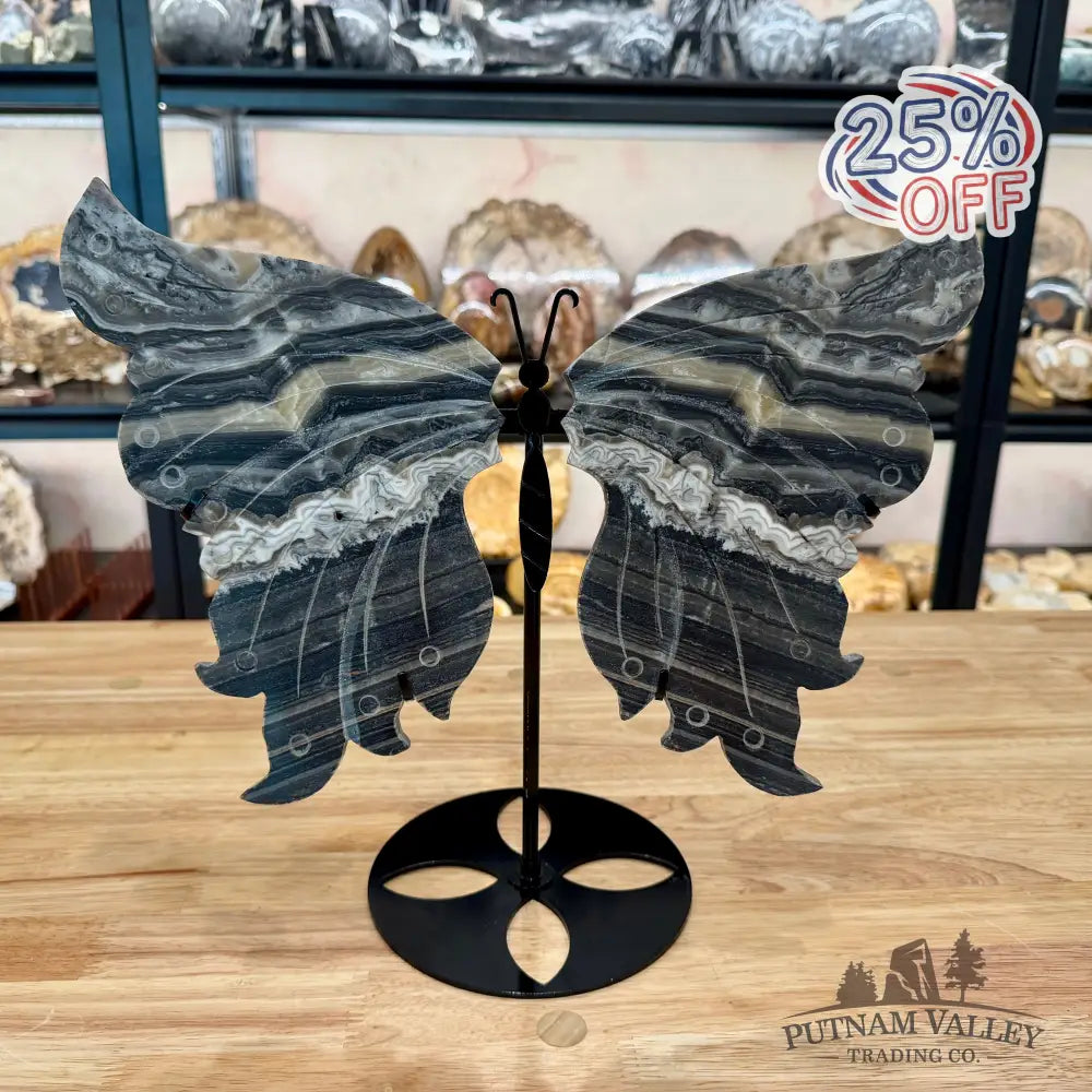 Zebra Calcite Butterfly - 13.75’’ Wingspan Sculpture