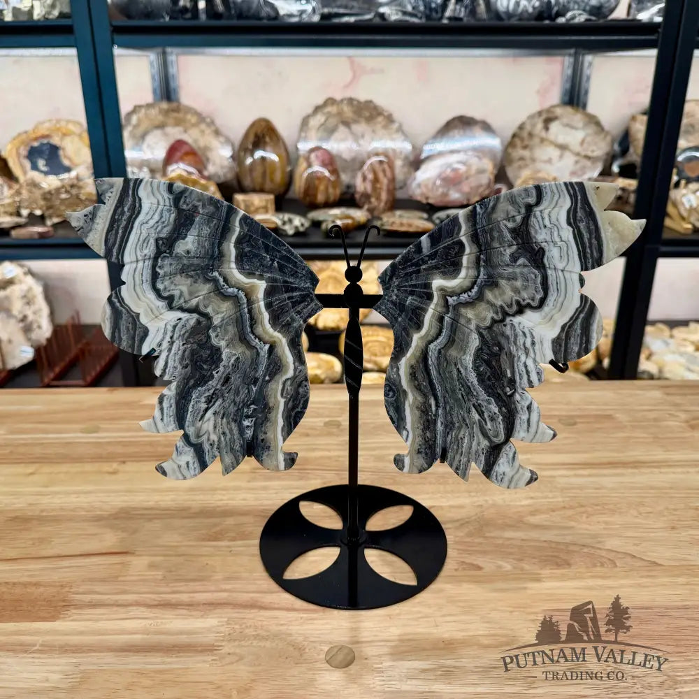 Zebra Calcite Butterfly - 14.75’’ Wingspan Sculpture