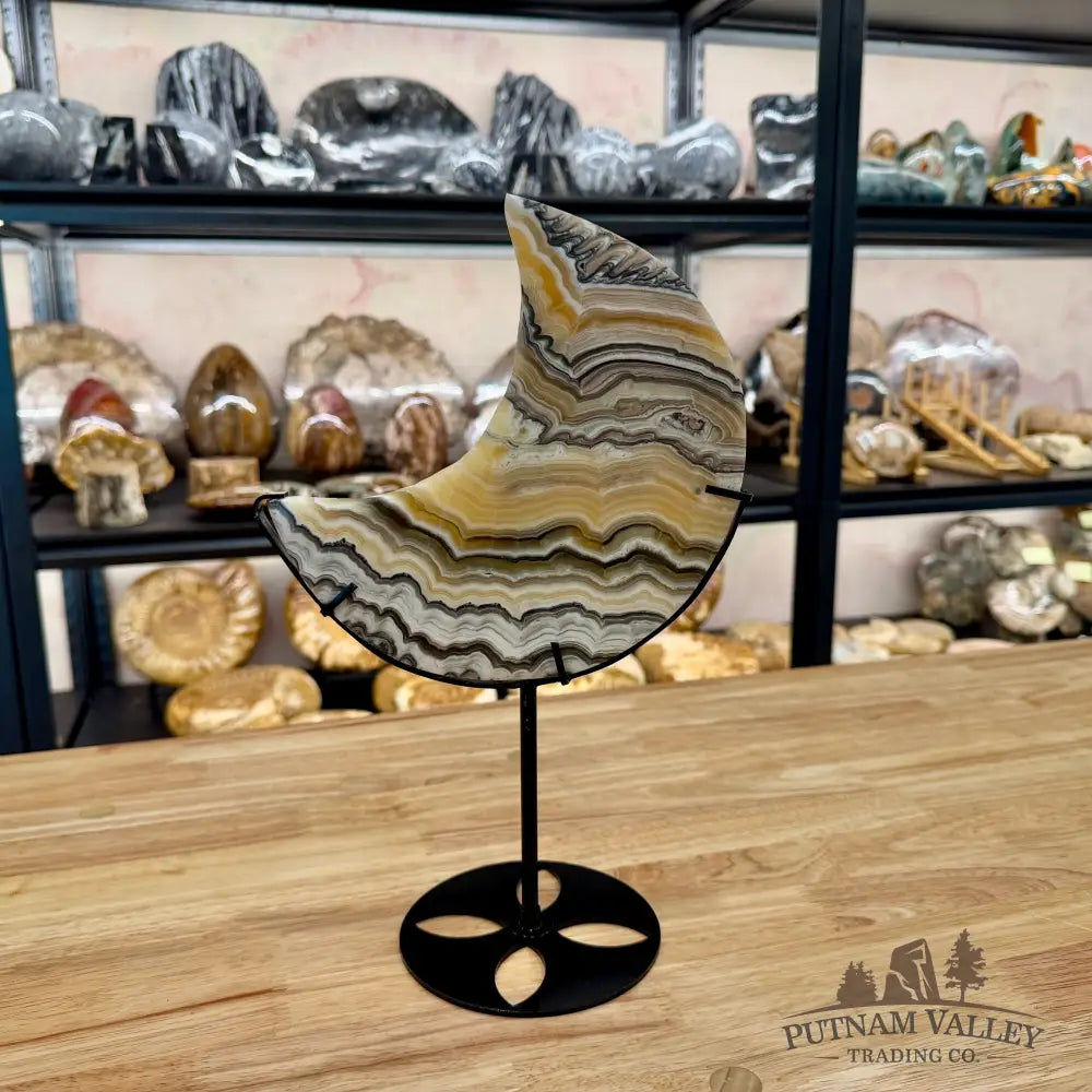 Zebra Calcite Moon on Stand Moon