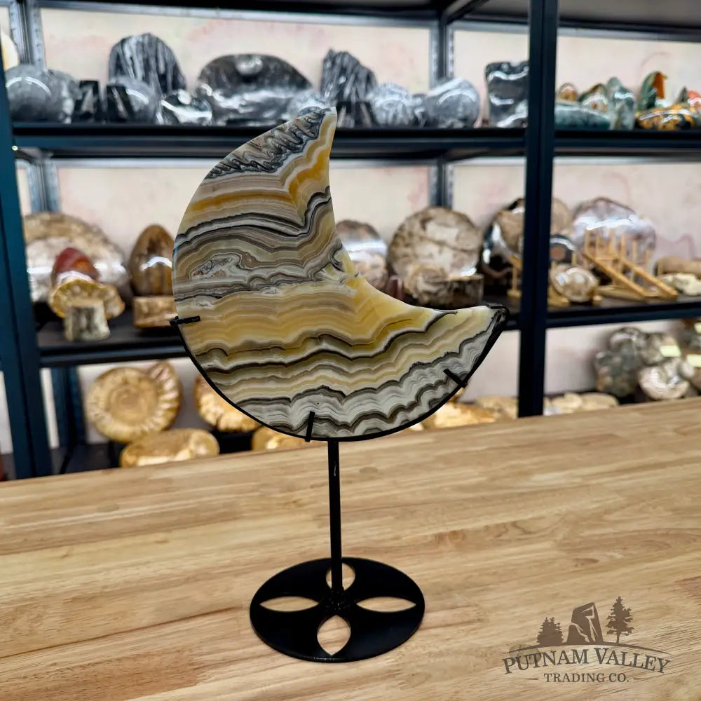 Zebra Calcite Moon on Stand Moon