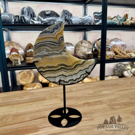 Zebra Calcite Moon on Stand Moon