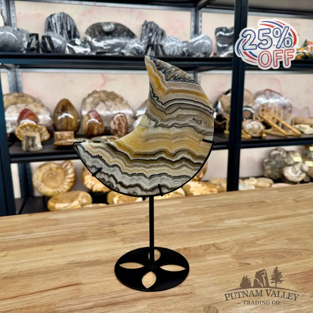 Zebra Calcite Moon on Stand Moon