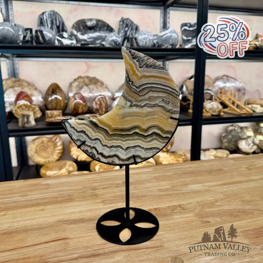 Zebra Calcite Moon on Stand Moon