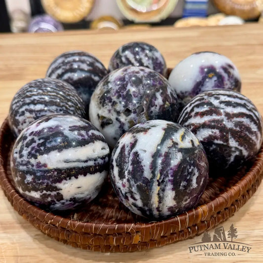 Zebra Fluorite Spheres | In Select Sizes - 2.41’’ - 2.7’’ - Sphere