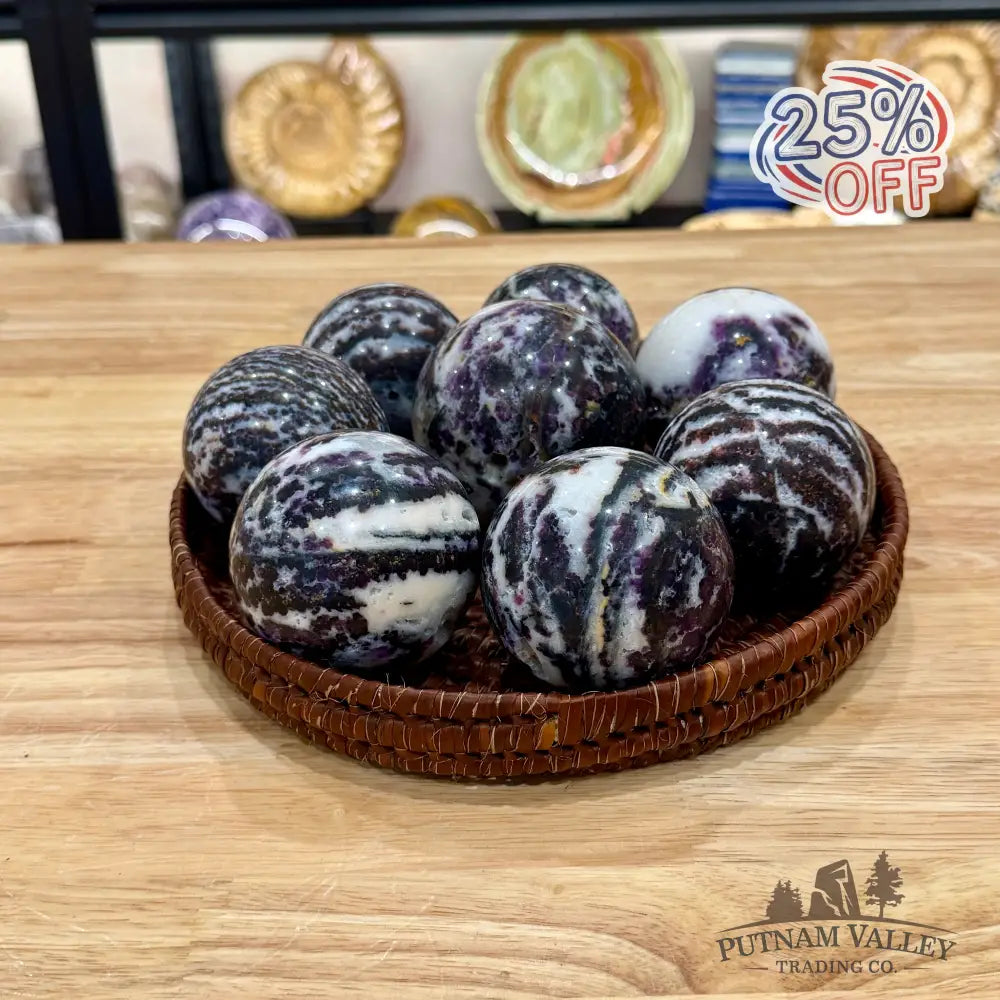 Zebra Fluorite Spheres | In Select Sizes - Sphere